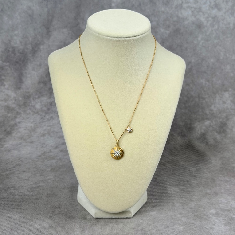 Freida Rothman Starburst Medallion Necklace Gold Tone Sterling Silver CZ